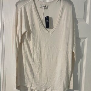 Abercrombie & Fitch Cream Long Sleeve V-Neck Top